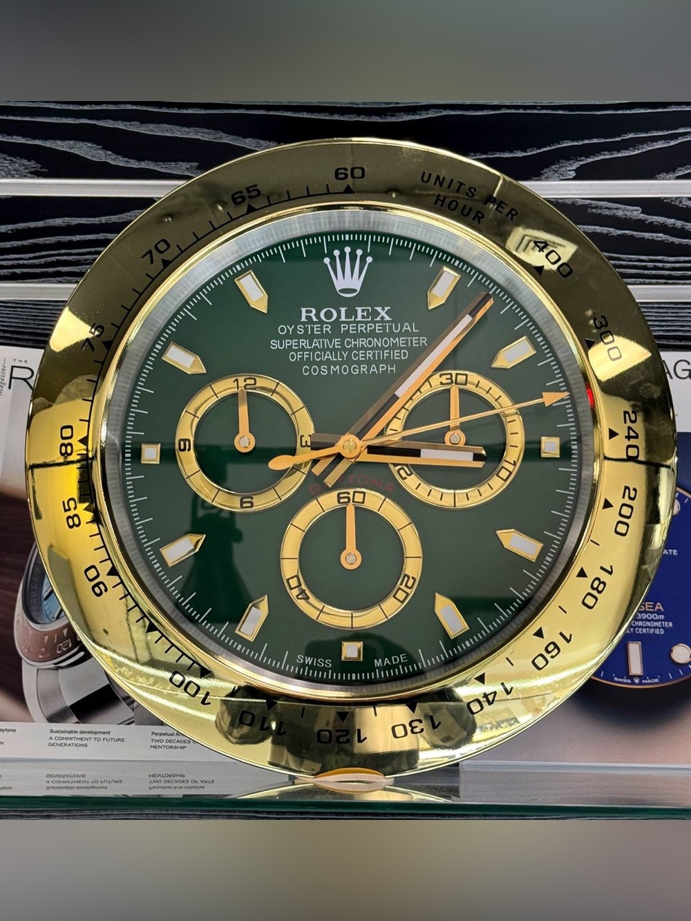 DAYTONA Cosmograph Wall Clock – Yellow "John Mayer" Edition | Gold Bezel Insert